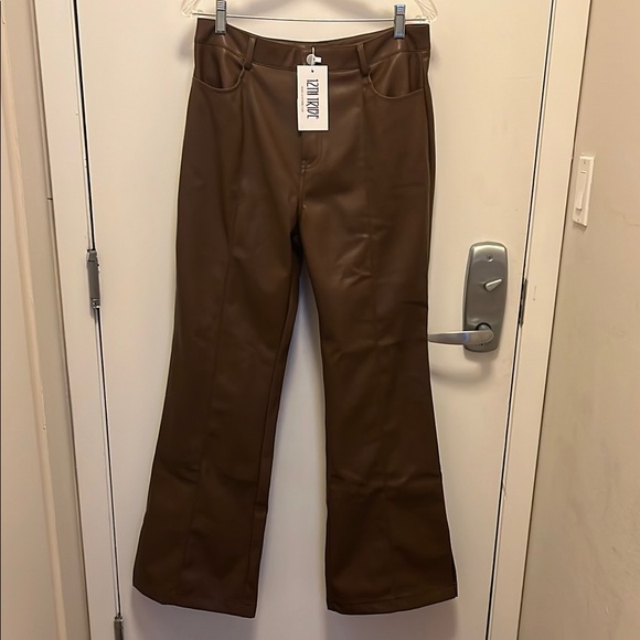 12th Tribe Faux Leather Brown Flared Pants